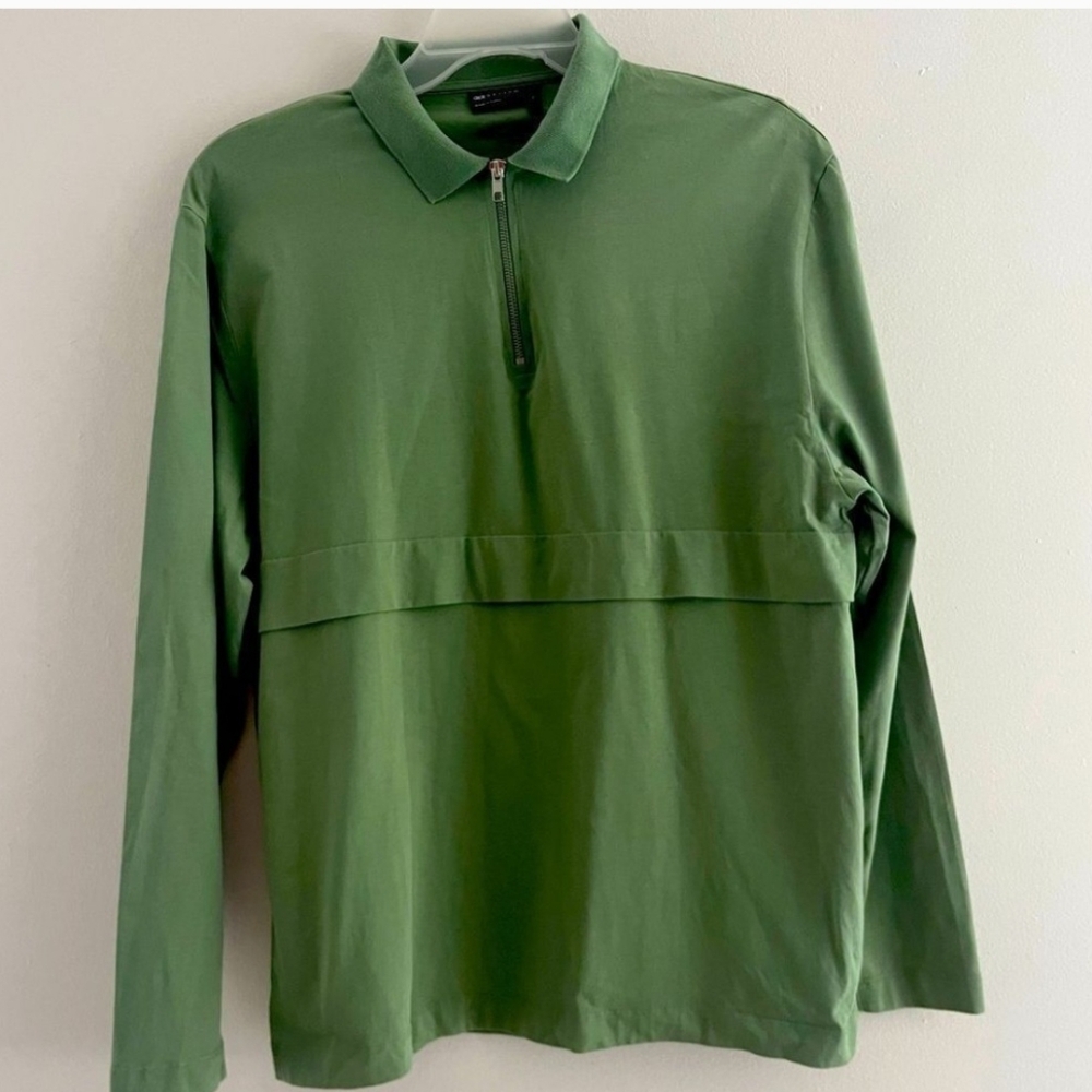 Asos Men Shirt Long Sleeve Polo Shirt Size Large 100% Cotton Zip Up